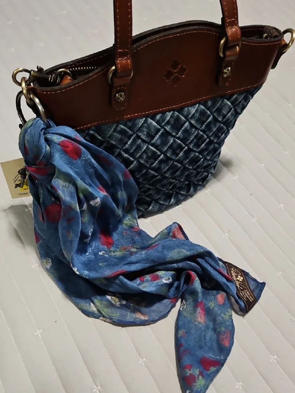 Patricia Nash Blue Strawberry Scarf Keyring with Heart And Key Accents